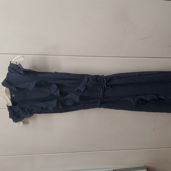 FP Women’s Navy Pretty Ruffle Plunging Midi Slip & Dress Summer M - Picture 3 of 11